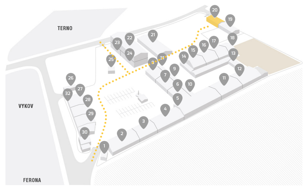 Mapa komerčního areálu K6, kde se nachází CNC studio.